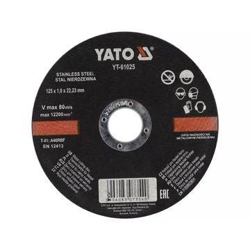 YATO YT-61025 Vágókorong fémre 125x1,0x22,2mm inox (vásárolható: csak 5 db-os kiszerelés)