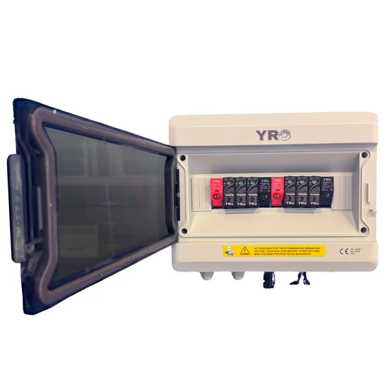 YRO készre szerelt DC védelmi doboz 2 string be 2string ki 15A 1000V, IP65, T1 T2, 13ways box