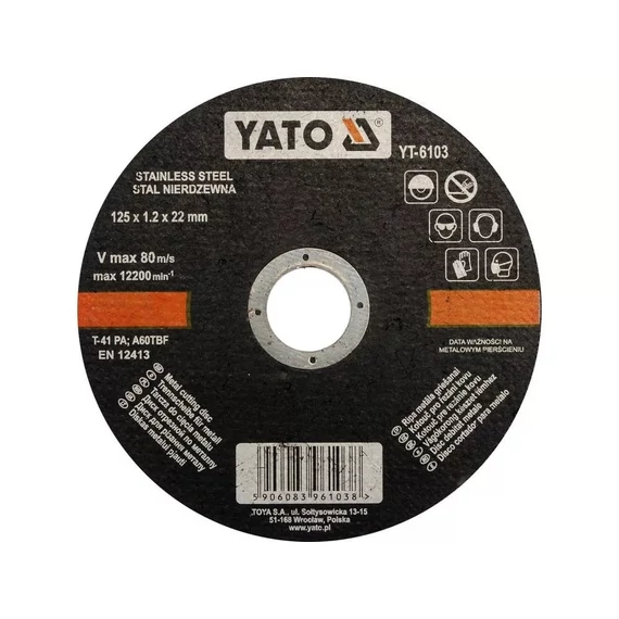 YATO YT-6103 Vágókorong fémre 125x1,2x22mm inox