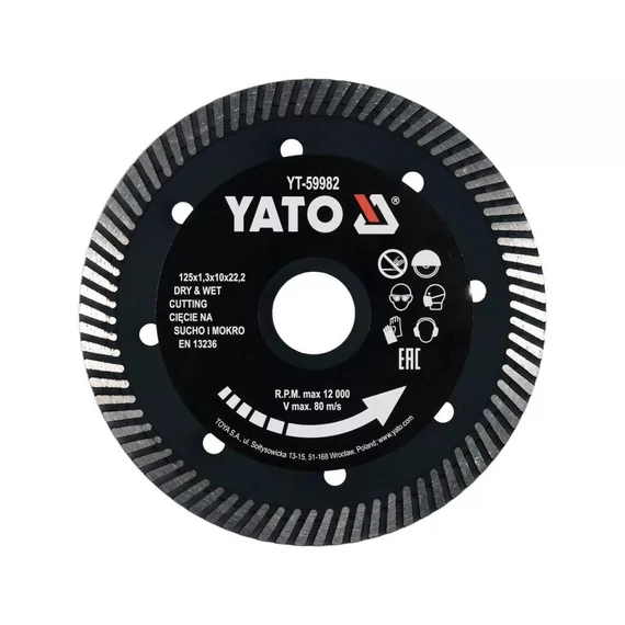 YATO YT-59982 Gyémánt vágókorong turbó 125x1,3x10x22,2mm