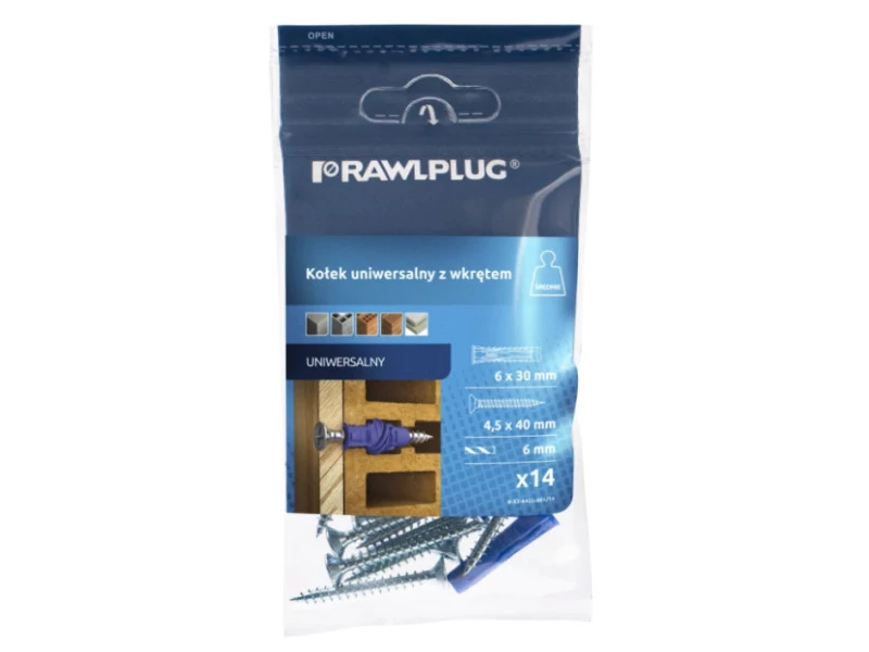 Rawl 6x30mm 4ALL nagyteljesítményű nylon dübel   Süllyf. csavar 4,5x40mm (14db/csomag)